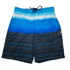 Speedo Mens Swim Trunk Size M Blue Knee Length Lined Boardshort Bondi Striped